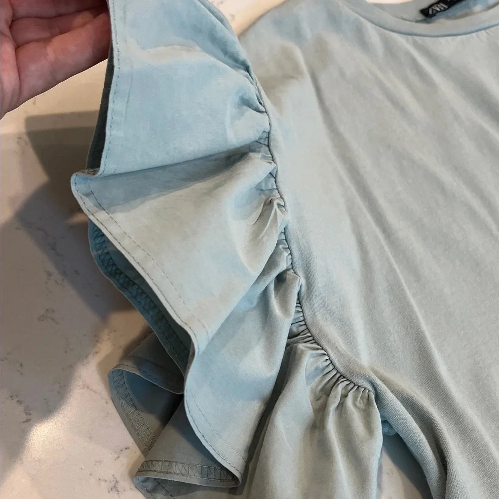 Zara Light Blue Ruffled Blouse - Picture 4 of 5
